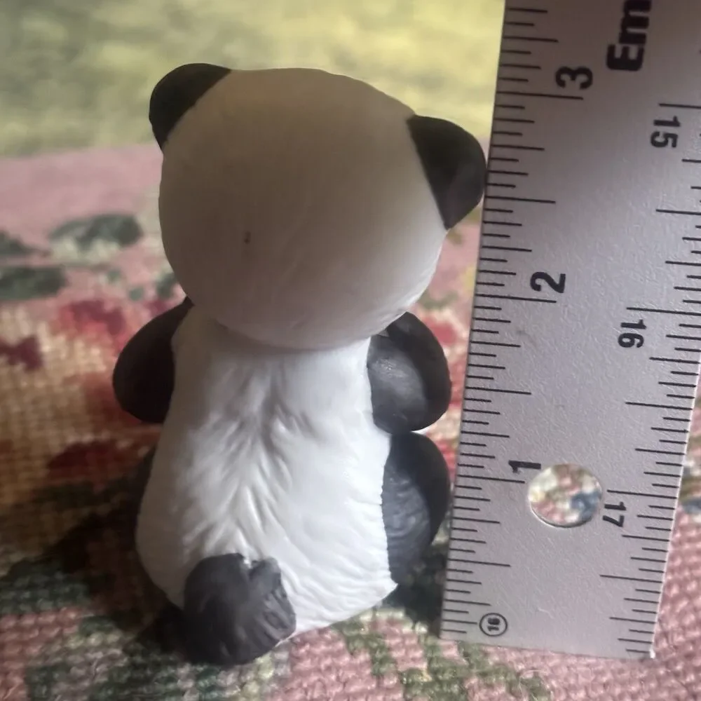 Vintage Ceramic Panda Bear Figurine Holding Flower & Ladybug Taiwan